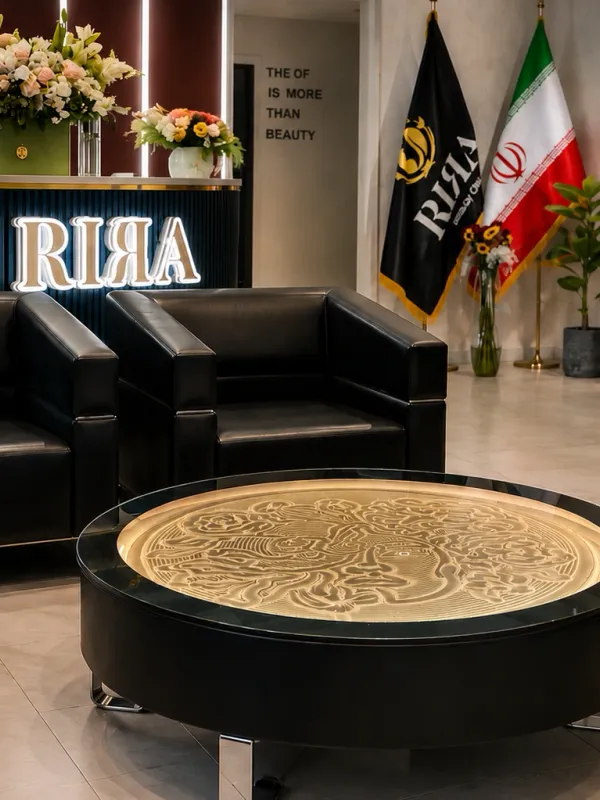 میز سندا ویراسا در فضای انتظار کلینیک زیبایی ریرا